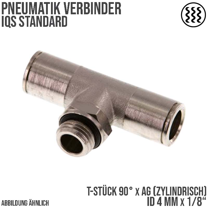 4 mm x 1/8" Pneumatik Steck Verbinder T-Stück 90° IQS MSV Messing Außengewinde zylindrisch - PN 16 bar