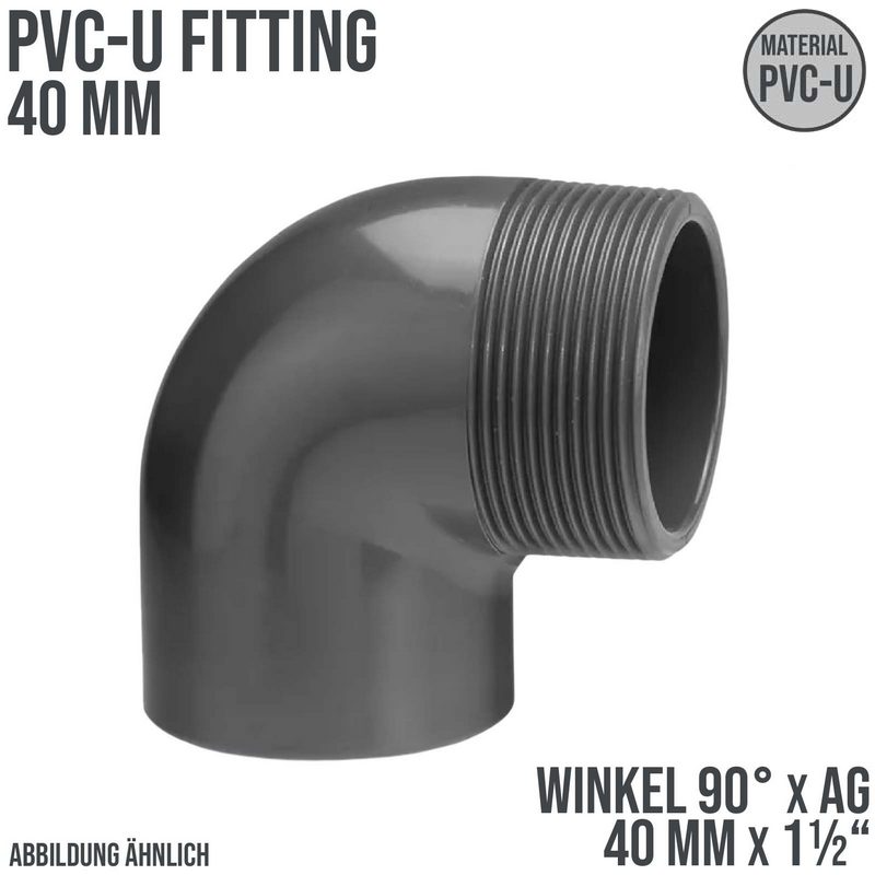 40 mm VDL PVC Klebe Fitting Winkel 90° Außengewinde AG 40 mm x 1 1/2" - PN 10 bar
