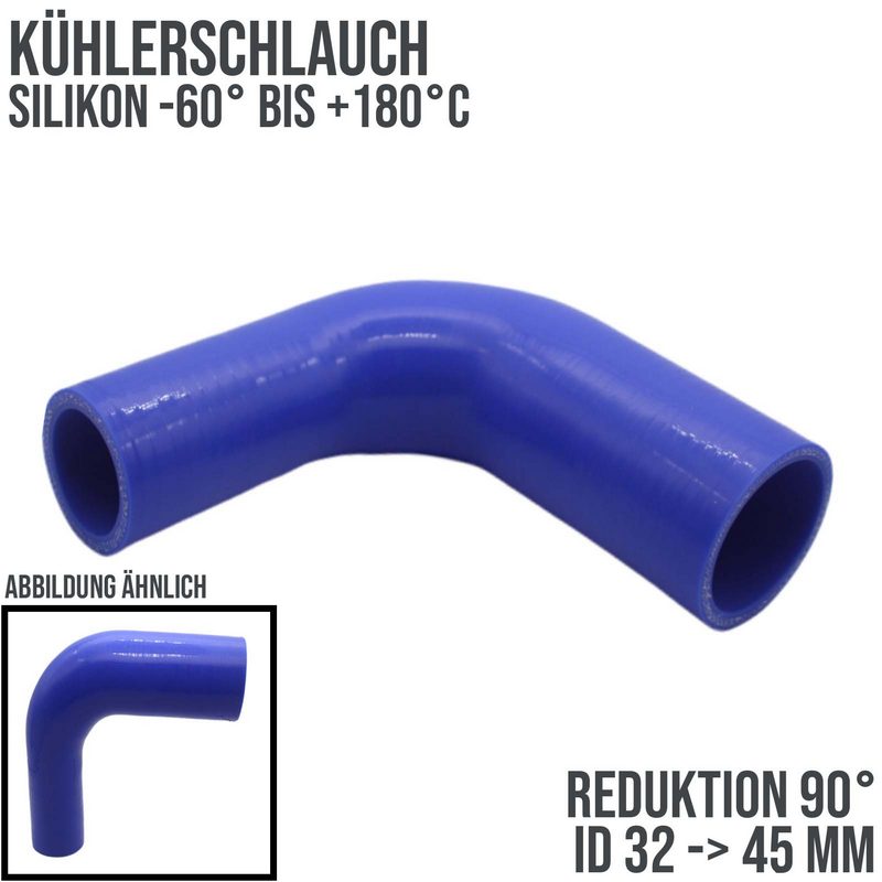 32 -> 45 mm ID Kühlerschlauch Reduktion 90° Verbinder Silikon LLK Ladeluft Kühlmittel Schlauch blau - 150mm
