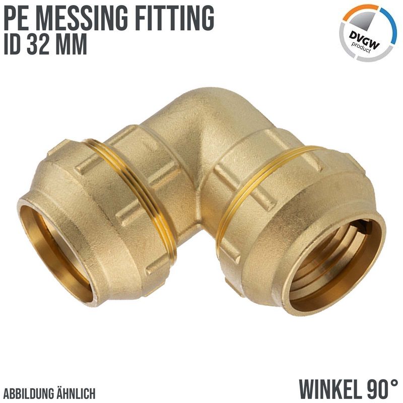 32 mm PE Fitting Klemm Verbinder Messing Verschraubung Muffe Winkel 90° DVGW - PN 16 bar