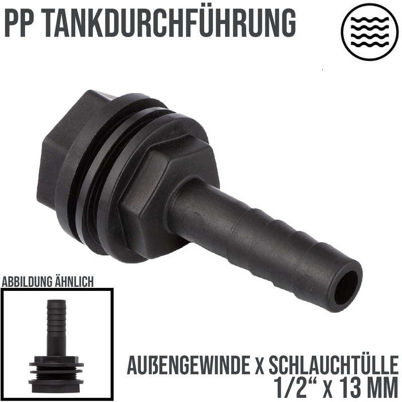 1/2" x 13 mm Tank Regentonne Durchführung Außengewinde x Schlauch Tülle - PN 6 bar