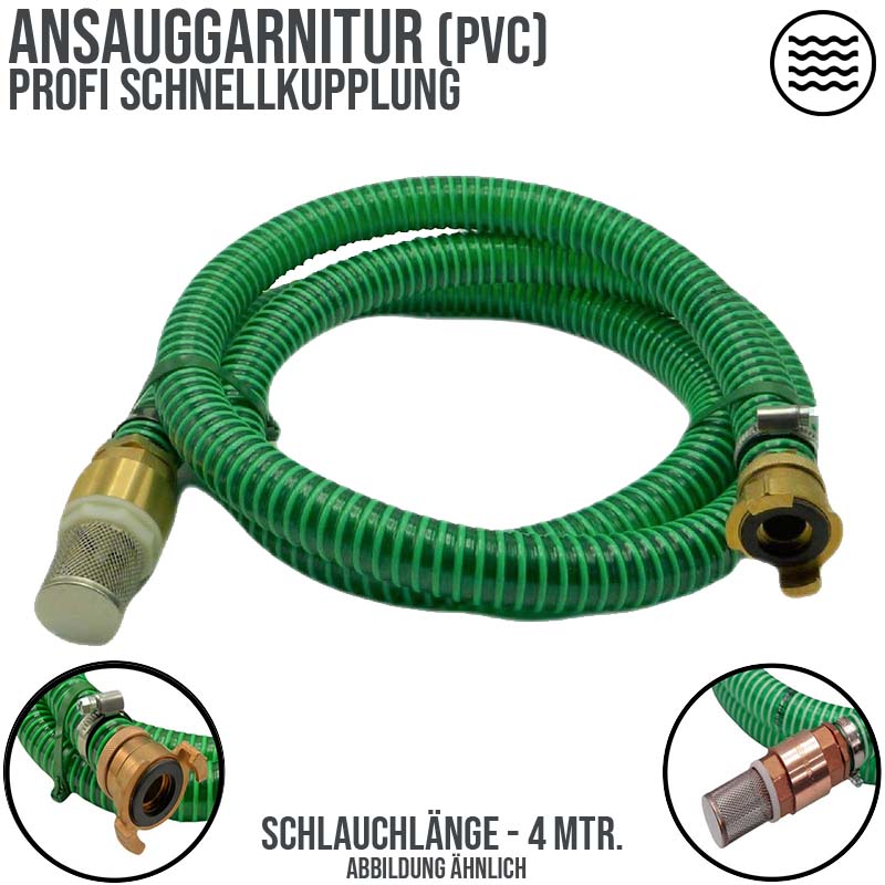 25 mm 1" Zoll Ansaug Saug Schlauch Pumpen Garnitur PROFI Schnellkupplung grün - 4 m