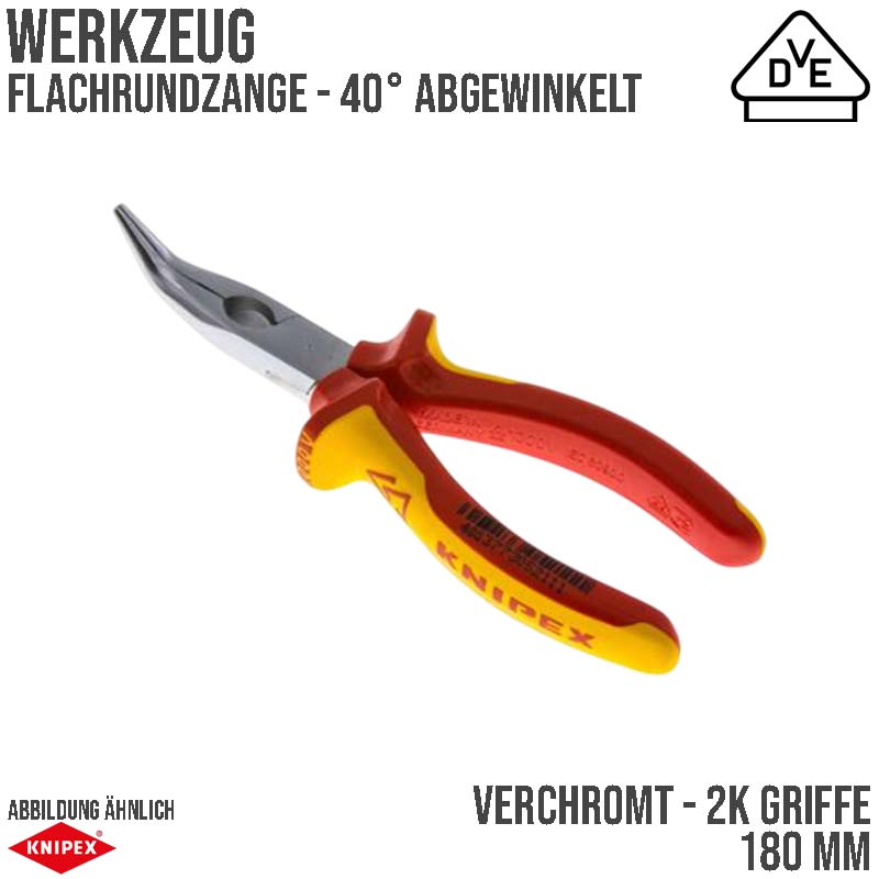 200 mm Flachrund Zange VDE 40° abgewinkelte Backen verchromt 2K Griffe Knipex