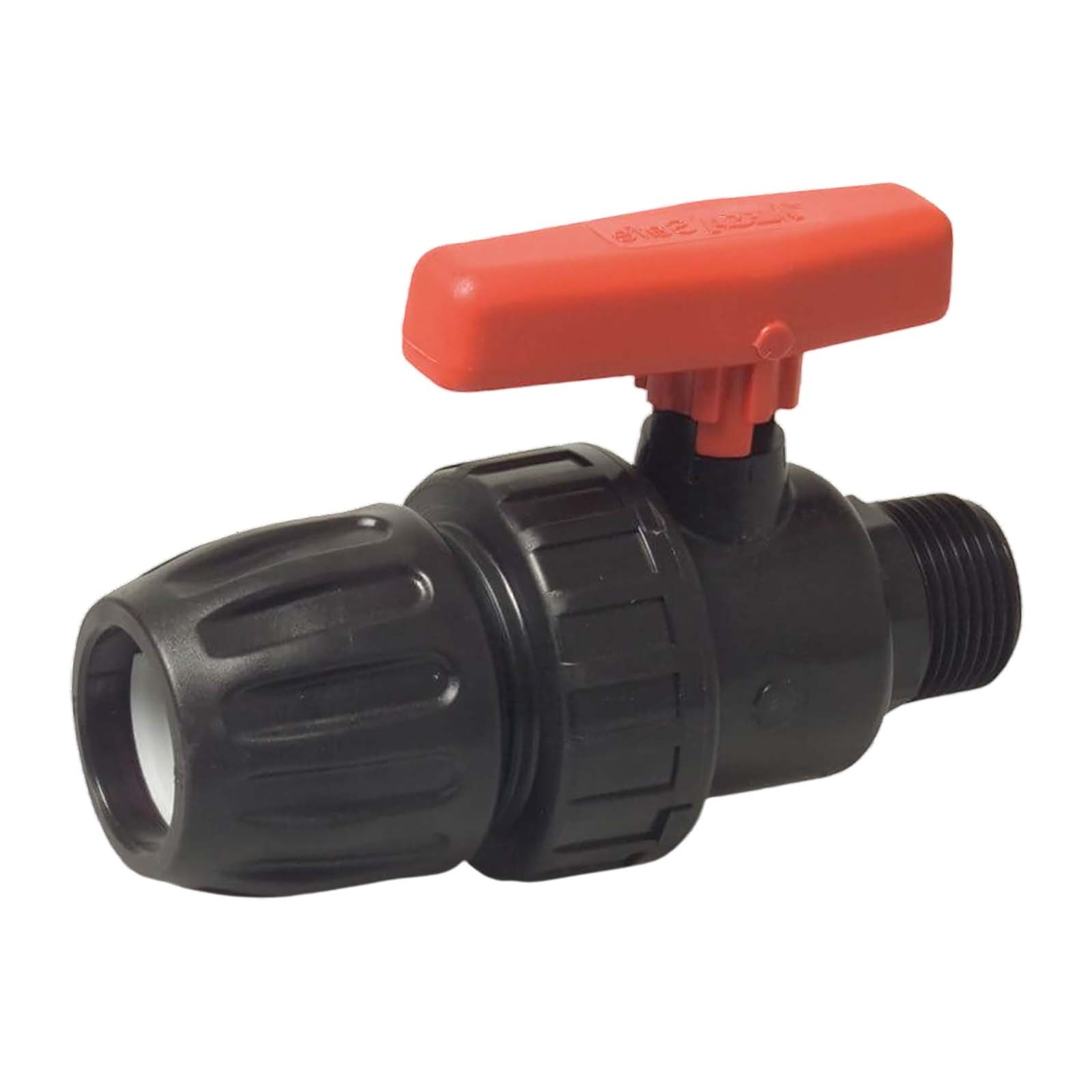 20 mm PE PP Kugelhahn Klemm Muffe Kupplung Außengewinde AG schwarz/rot - PN 10 bar