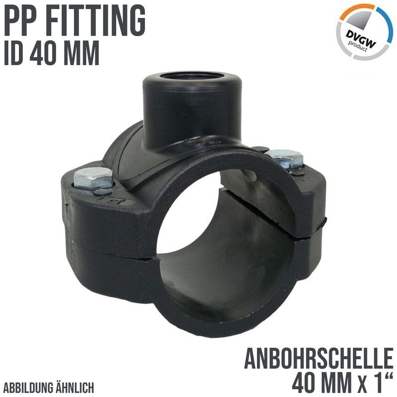 40 mm x 1" PP PE Anbohr Abzweig Schelle Klemmschale x Innengewinde DVGW [PN16]