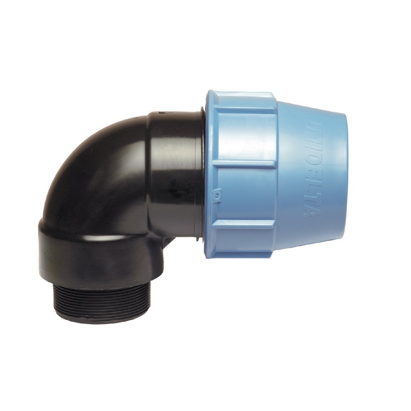 25 mm x 1/2" PE PP Fitting Klemm Verbinder Verschraubung Rohr Winkel 90° x AG DVGW - Unidelta
