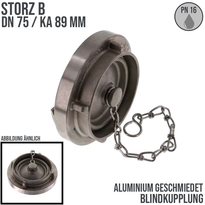 STORZ B DN 75 KA 89 Blind Kupplung mit Kette Saug Bau Feuerwehr Schlauch Aluminium - PN 16 bar