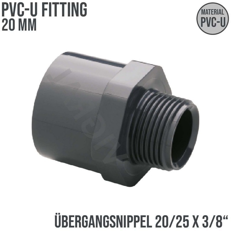 20 mm PVC Klebe Fitting Übergangsnippel Sechs-/Achtkant 20/25 mm x 3/8" Muffe Verbinder - PN 10 bar
