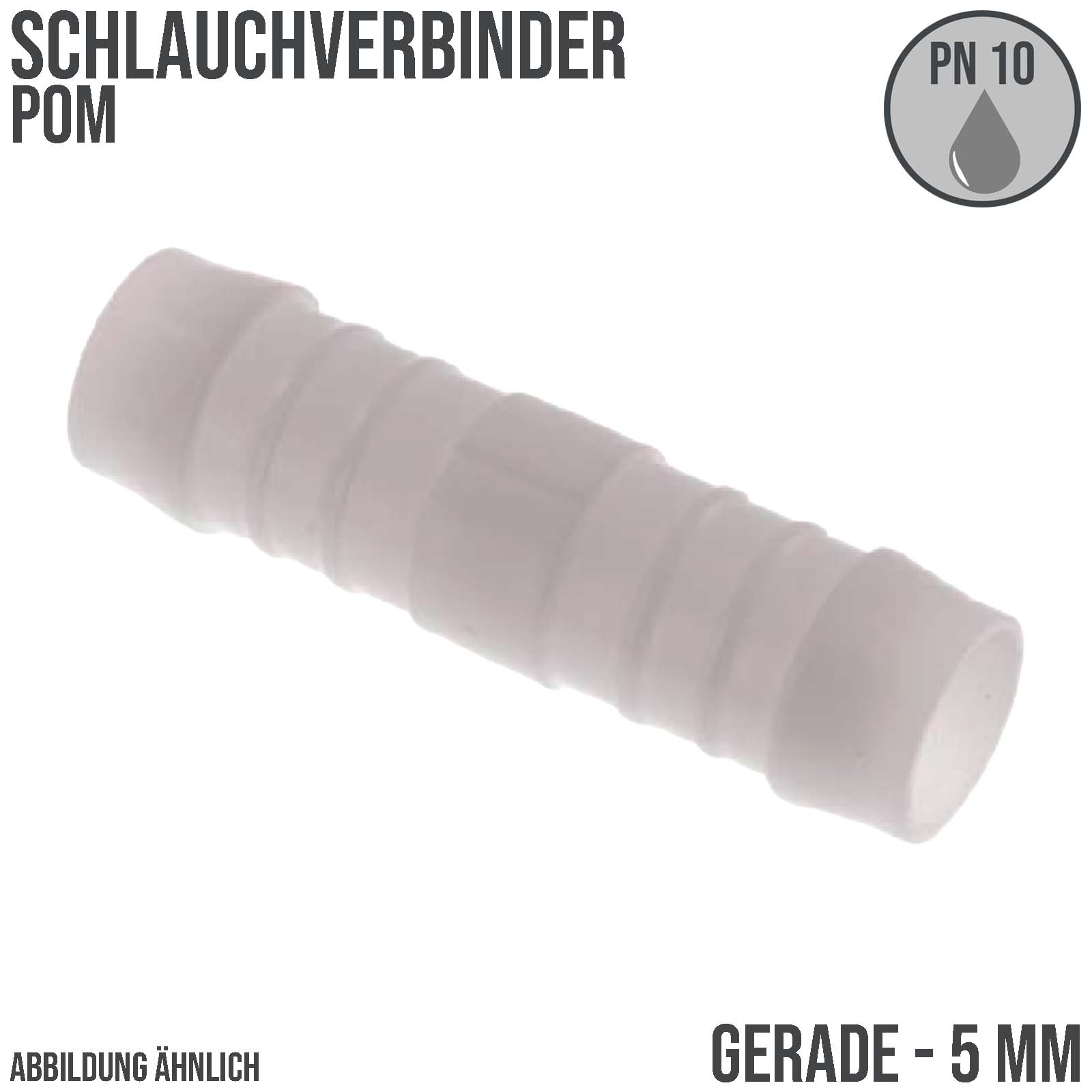 5 mm POM Schlauch Verbinder Stutzen Tülle Kupplung Fitting weiss PN 10 bar