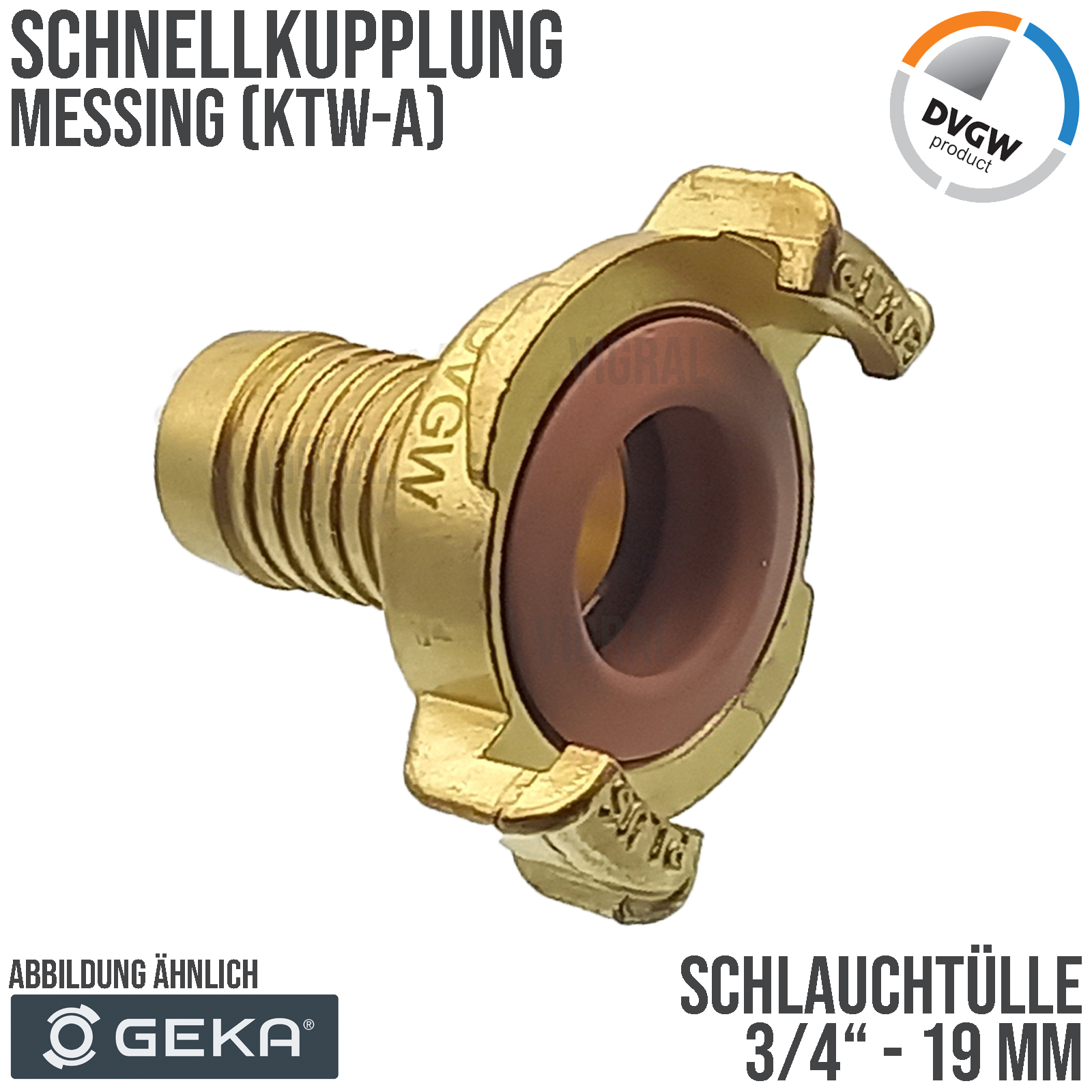 3/4" - 19 mm GEKA plus Schnell Kupplung Schlauch Tülle Stutzen Messing KTW-A DVGW - PN 40 bar