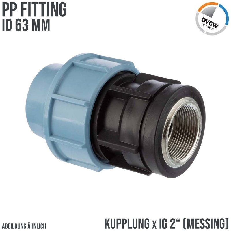 63 mm x 2" PE PP Fitting Klemm Verbinder Muffe Rohr Kupplung x Messing IG DVGW - Unidelta
