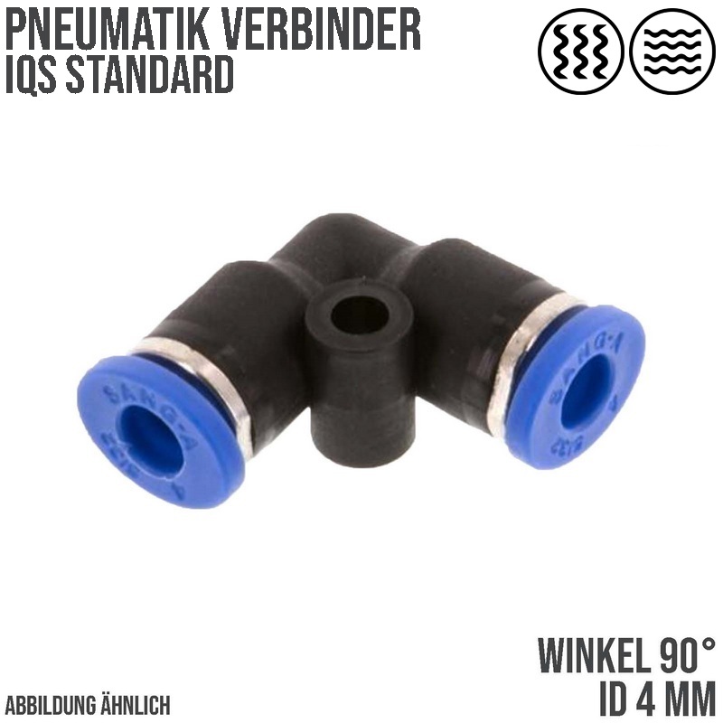 4 mm Pneumatik Steck Verbinder IQS Winkel 90° blau/schwarz PA PU Schlauch - PN 20 bar