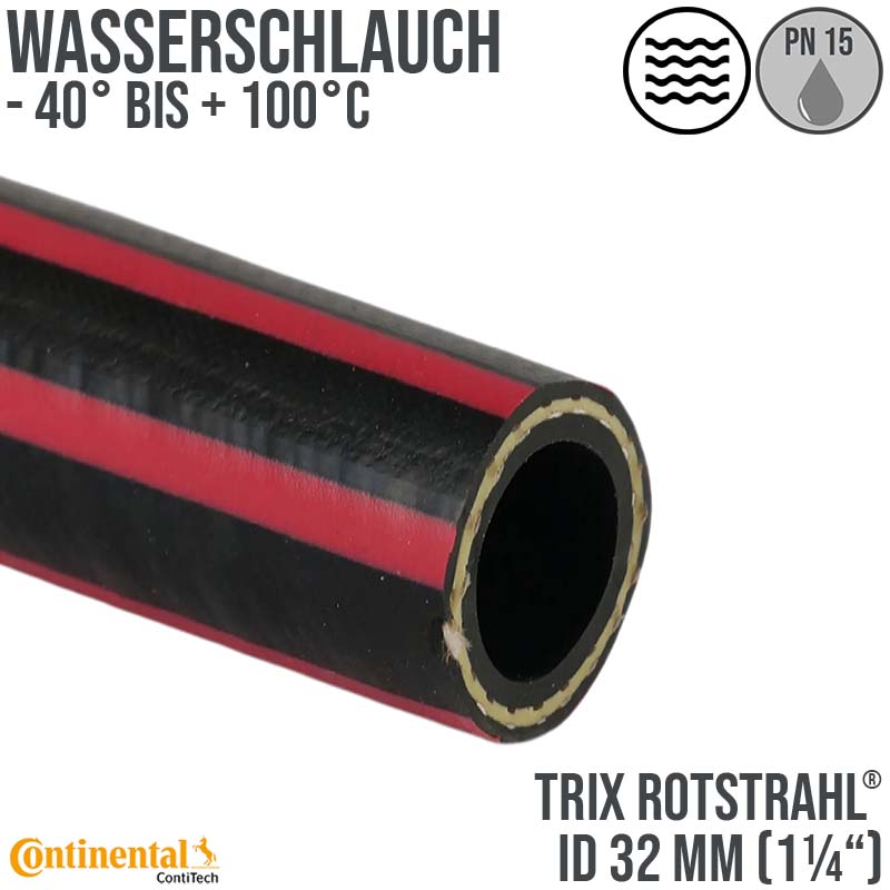 32 mm 1 1/4" Zoll Hochleistungs Gummi Wasser Schlauch EPDM - CONTI TRIX ROTSTRAHL® PN 15 bar - 40 m Rolle