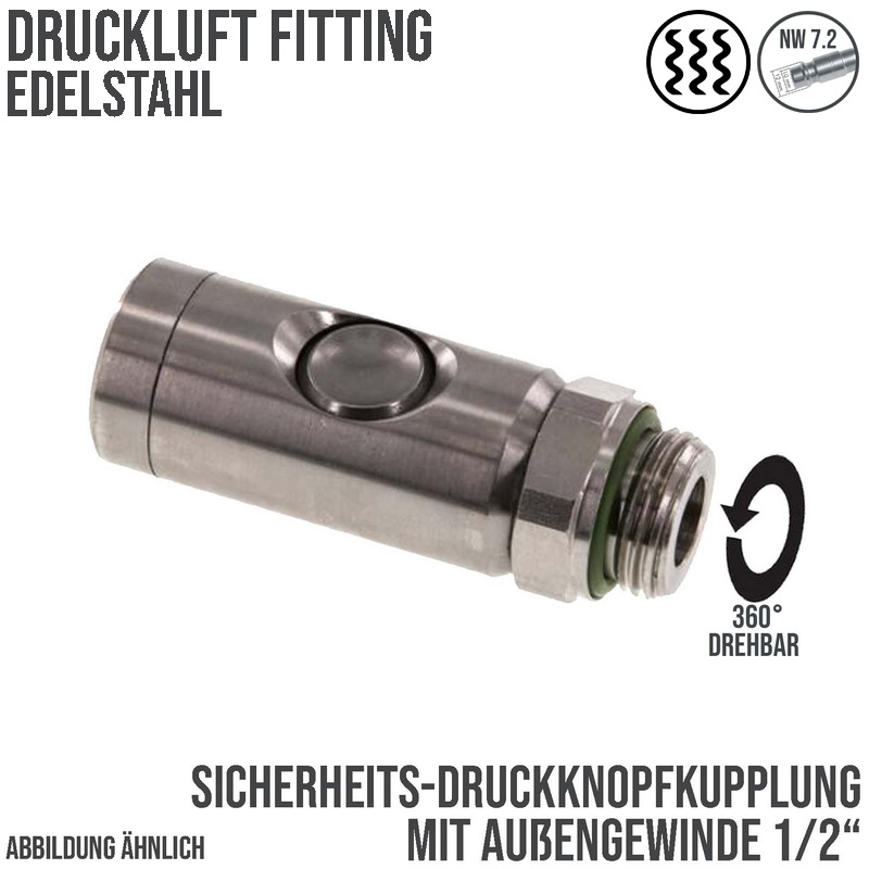 Druckluft Sicherheitskupplung drehbar Edelstahl NW 7.2 Außengewinde AG 1/4" - PN 12 bar