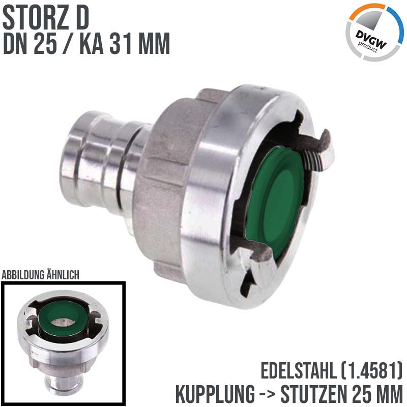 STORZ D DN 25 KA 31 V4A Saug Druck Kupplung -> Stutzen Tülle 25 mm Bau Feuerwehr Schlauch KTW FKM  - PN 16 bar