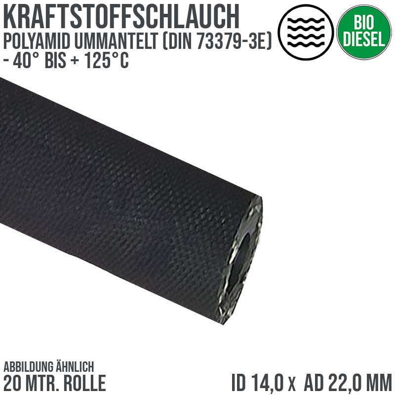 14 x 22 mm Kraftstoff Benzin Öl Bio Raps RME Schlauch schwarz DIN 73379 - PN 10 bar - 20m