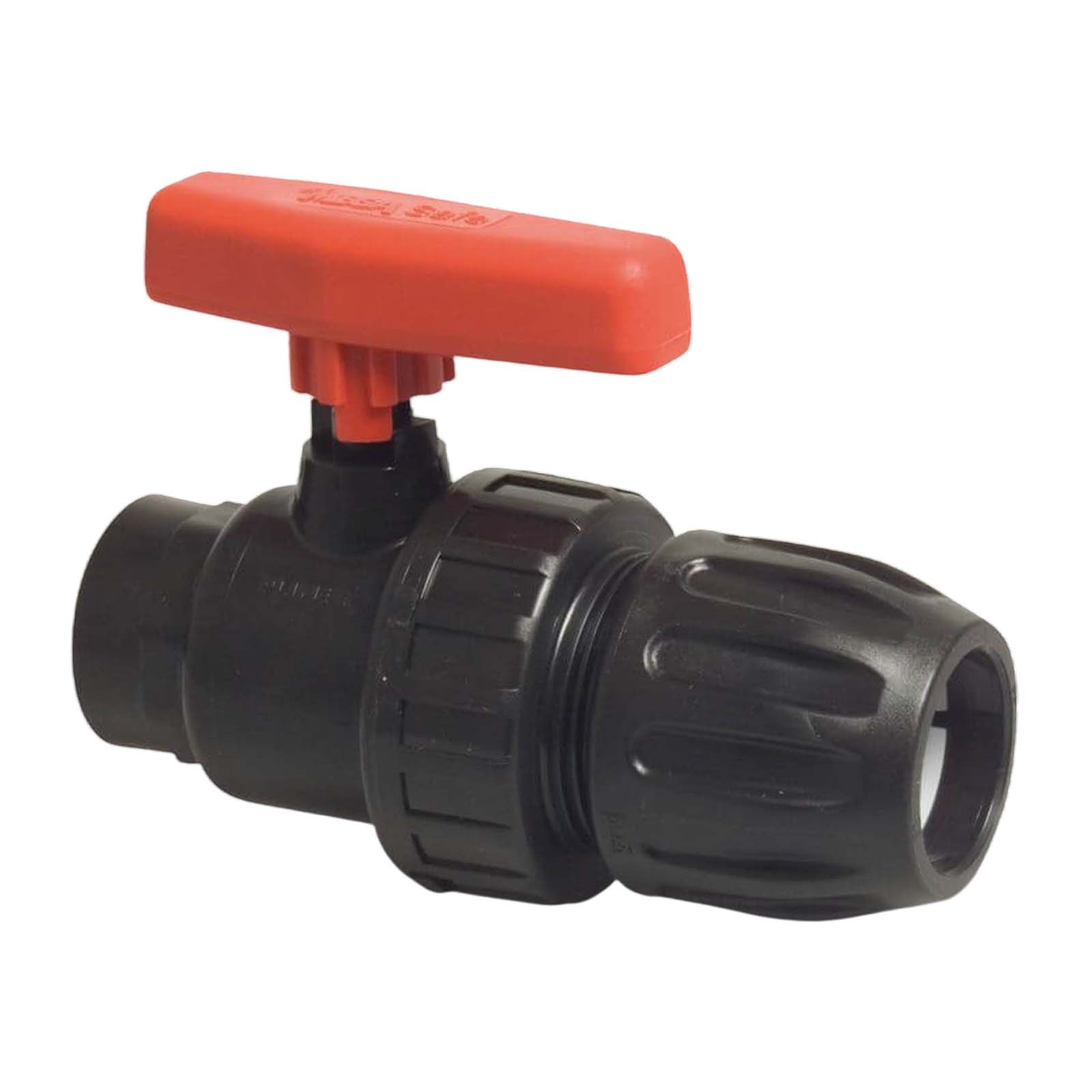 20 mm PE PP Kugelhahn Klemm Muffe Kupplung Innengewinde IG schwarz/rot - PN 10 bar