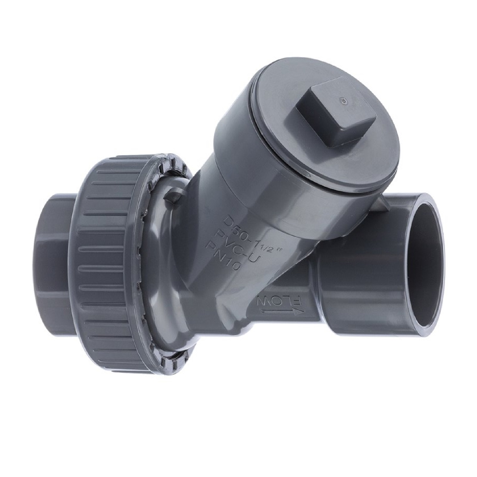 20 mm PVC Rückschlag Schrägsitz Y Ventil Kugel Klebe Muffe grau - PN 10 bar