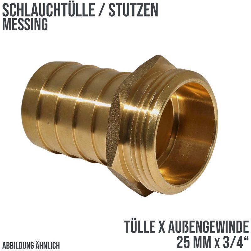 25 mm x 3/4" Zoll Schlauch Tülle Stutzen Außengewinde AG Nippel Messing Fittings - PN 30 bar