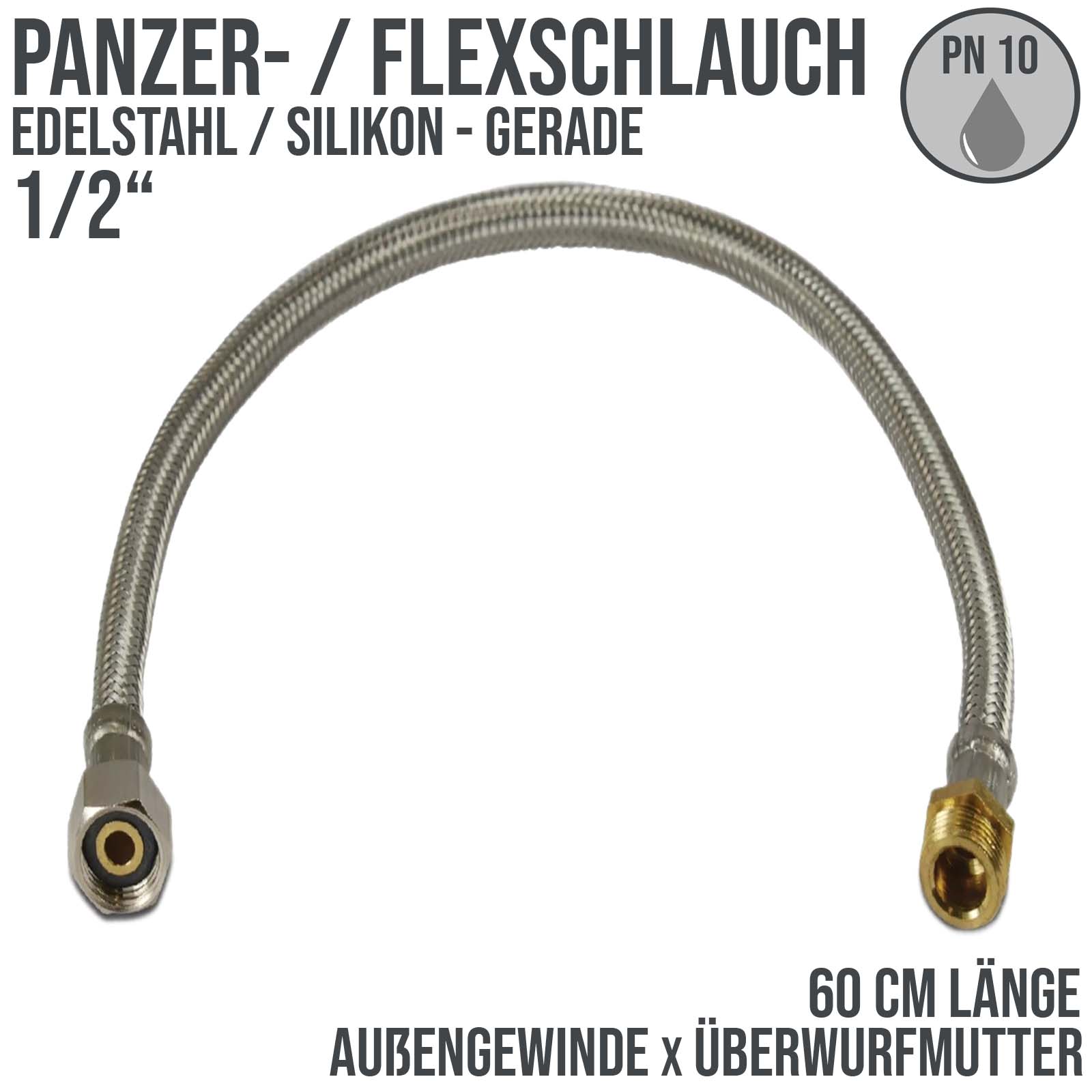 1/2" Flex- / Panzer Schlauch Sanitär Heizung universal ÜM x AG PN 10 bar - 60 cm