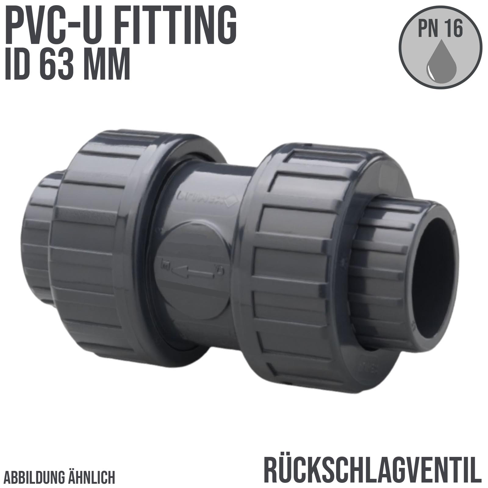 63 mm PVC Rückschlag Ventil federbelastet Klebe Muffe grau - PN 16 bar