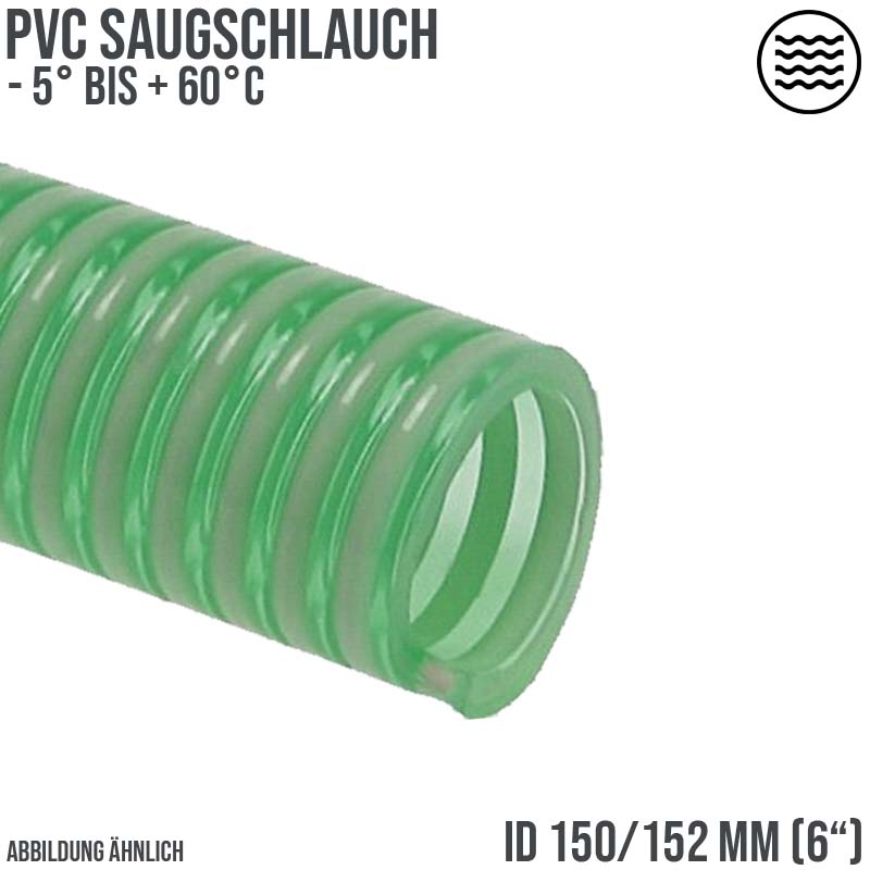 150 mm 6" Zoll Saug Ansaug Spiral Förder Pumpen Schlauch grün-weiß transparent PN 2 bar