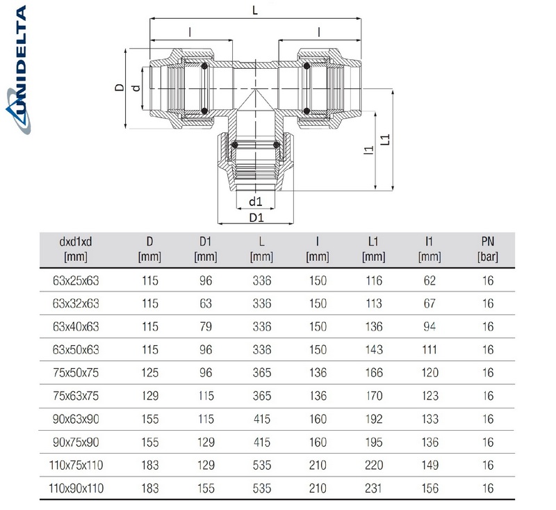 63 x 32 x 63 mm PE PP Fitting Klemm Verbinder Verschraubung Muffe reduziert T-Stück 90° DVGW - Unidelta
