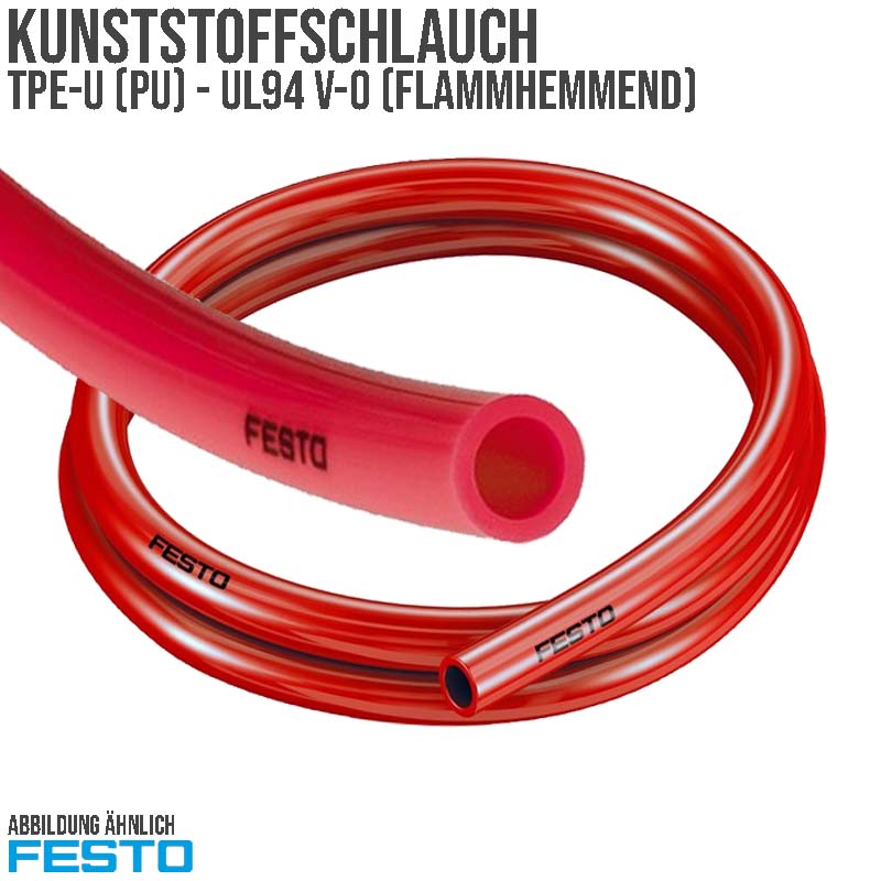 10 x 7 mm TPE Kunststoff Pneumatik Druckluft Wasser Schlauch PUN-V0-C rot UL94 (525452) - PN 16 bar