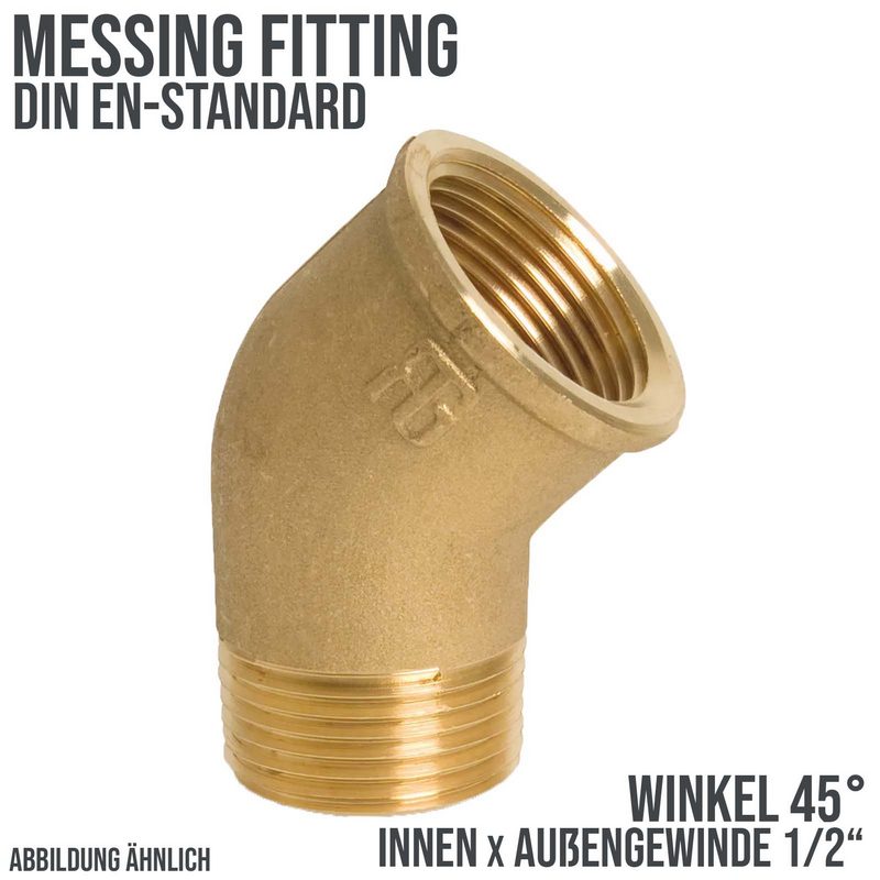 1/2" Winkel 45° Nr. 121 Innen x Außengewinde IG x AG Messing Fittings PN 40 bar