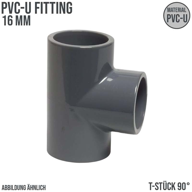 16 mm PVC Klebe Fitting T-Stück 90° Winkel Muffe Verbinder - PN 16 bar