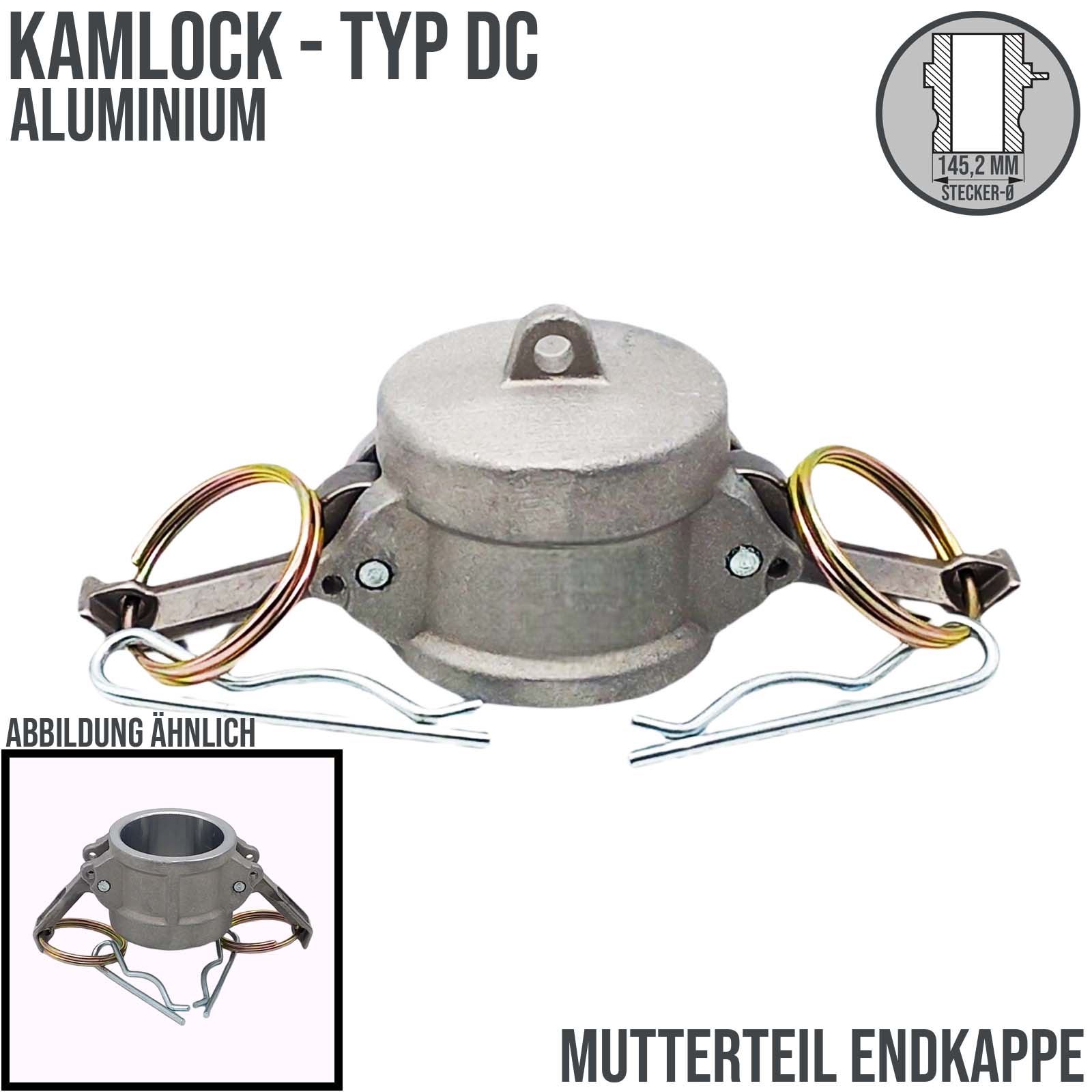 Kamlock Typ DC - End Kappe Aluminium ALU Stopfen Verschluss 145,2 mm 5" Zoll DN125 - PN 5 bar