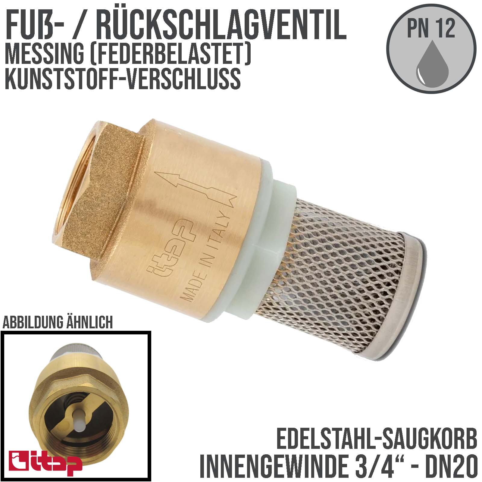 3/4" Zoll Itap Fuß Rückschlag Absperr Ventil Messing Edelstahl Saugkorb Kunststoff Verschluss Typ 108 - 12 bar
