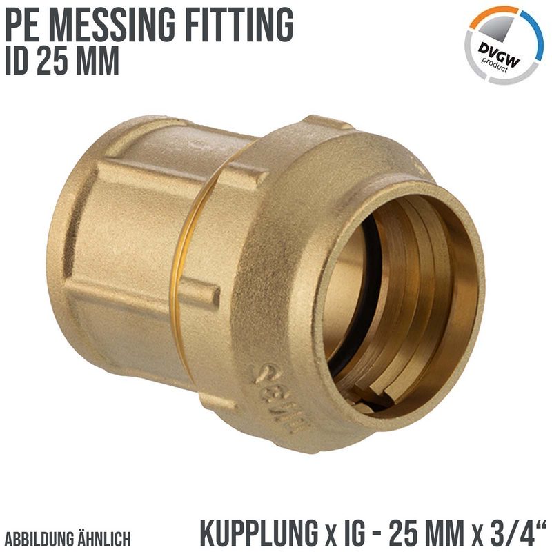25 mm x 3/4" PE Fitting Klemm Verbinder Messing Verschraubung Muffe Kupplung x IG DVGW - PN 16 bar