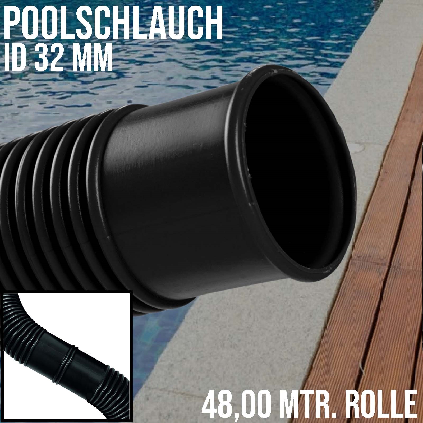 32 mm Schwimmbad Pool Solar Saug Ansaug Teich Schlauch schwarz - 48 m Rolle