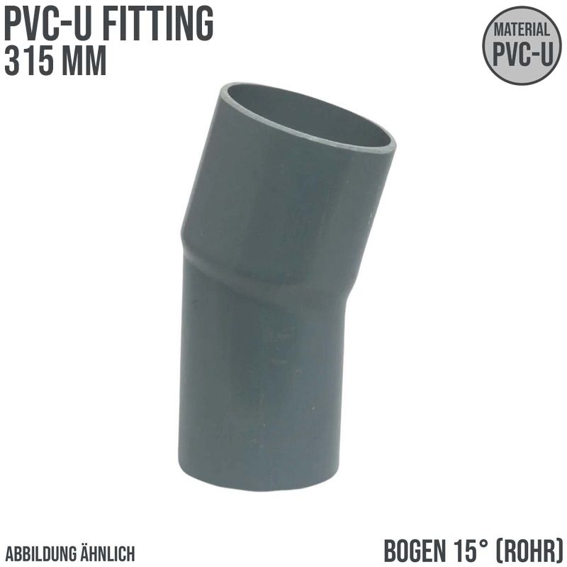 315 mm PVC Klebe Fitting Bogen Winkel 15° (Rohr) Muffe Verbinder - PN 10 bar