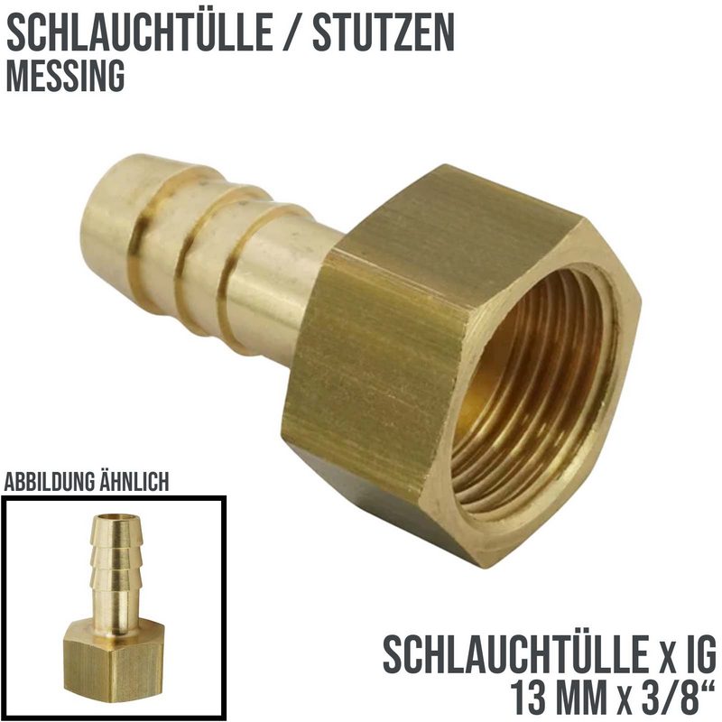 3/8" x 13 mm Schlauch Tülle Stutzen Innengewinde IG Nippel Messing Fitting - PN 16 bar