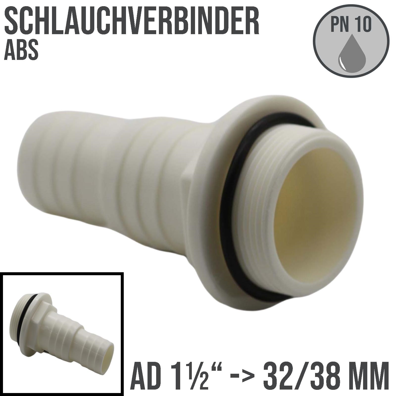 32 / 38 mm ->AG 1 1/2" O-RIng Schlauch Tülle Verbinder Stutzen Pool Schwimmbad Schlauch - PN 10 bar