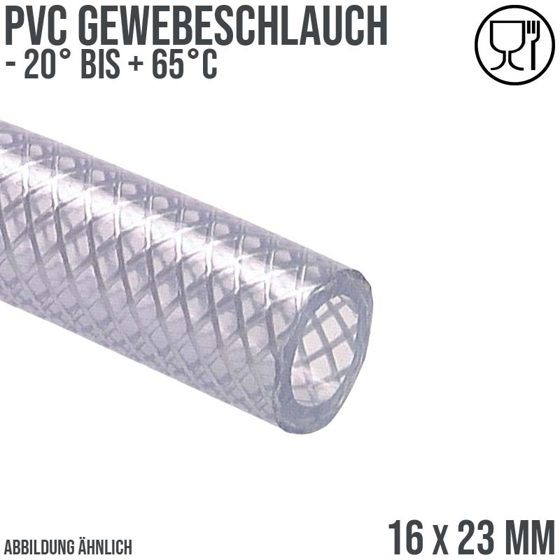 16 x 23 mm Gewebe Druckluft Universal Wasser Luft Kompressor Schlauch transparent PN 15 bar