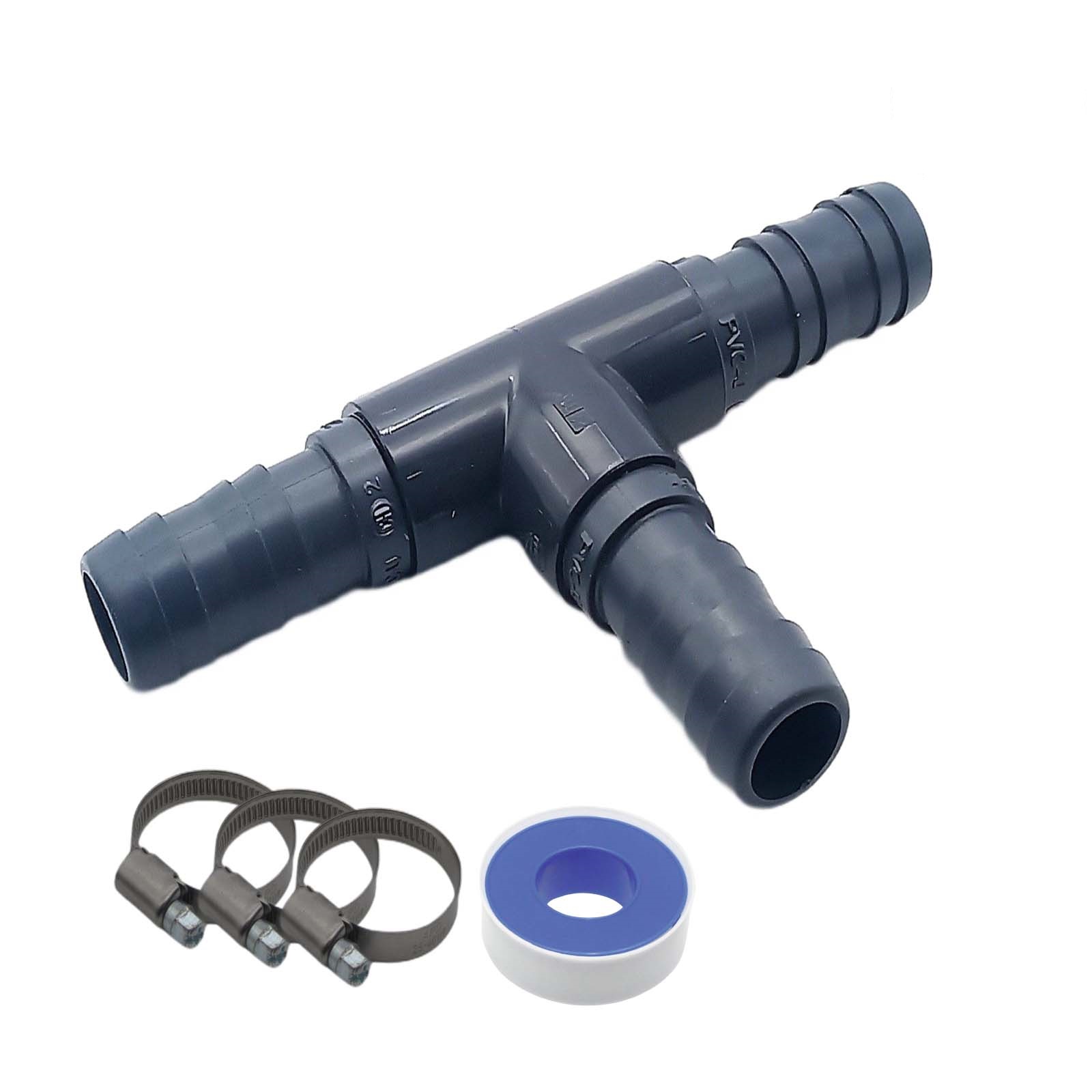 25 mm PVC PROFI T-Stück 90° Schlauch Verbinder Stutzen Tülle Pool Teich Garten - PN 10 bar - Montage-Set