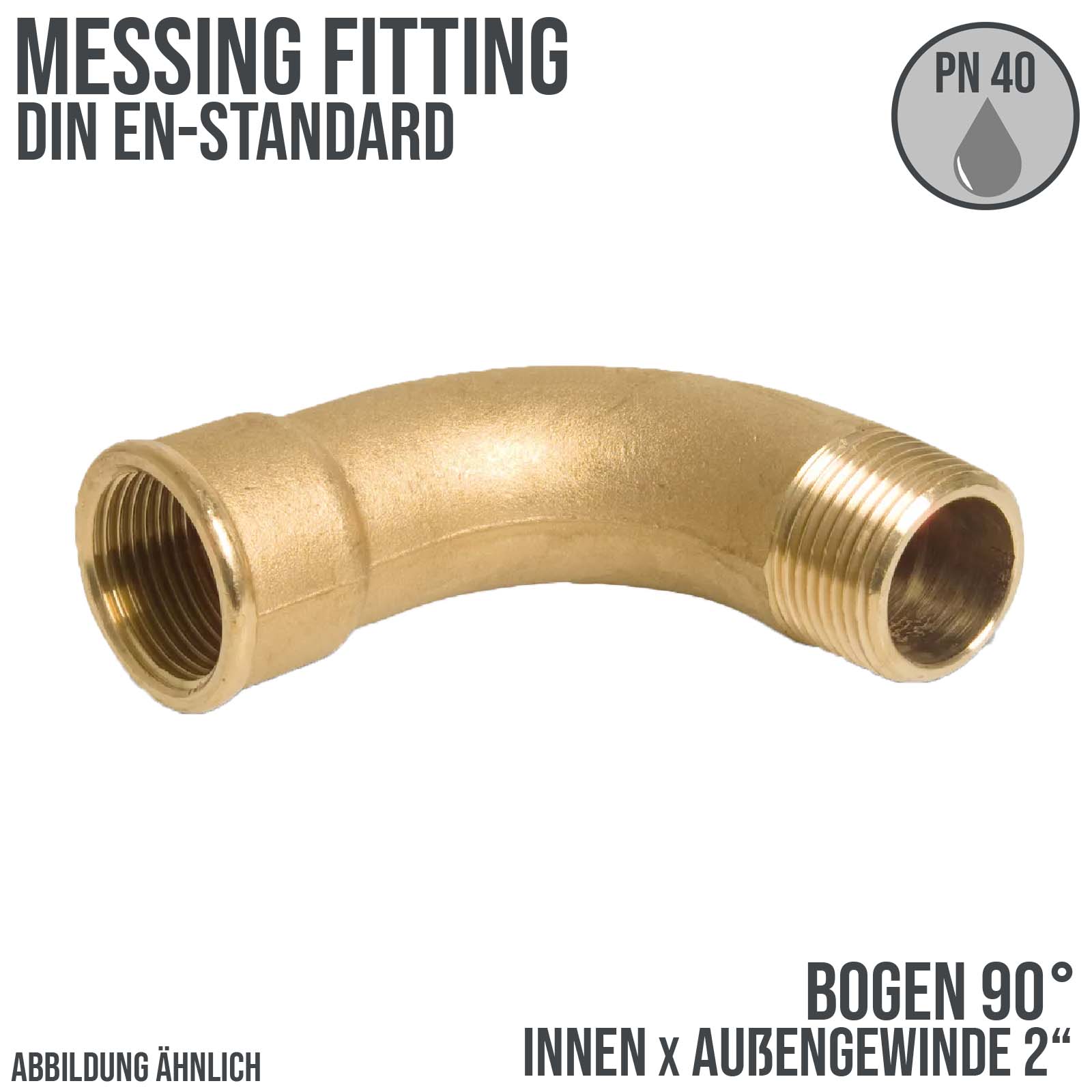 2" Bogen 90° Innen x Außengewinde IG x AG Messing Fittings PN 40 bar