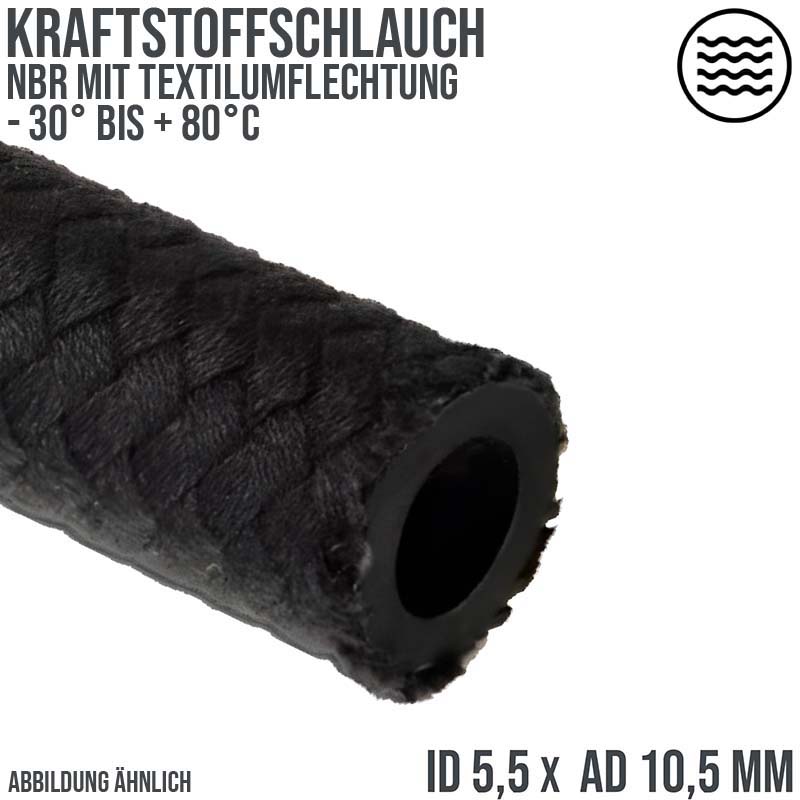 5,5 x 10,5 mm Kraftstoff Benzin Öl Schlauch Textilgeflecht NBR schwarz DIN 73379 - PN 7 bar