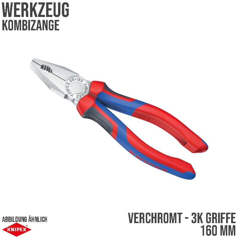 160 mm Kombi Universal Zange verchromt 3K Griffe Knipex