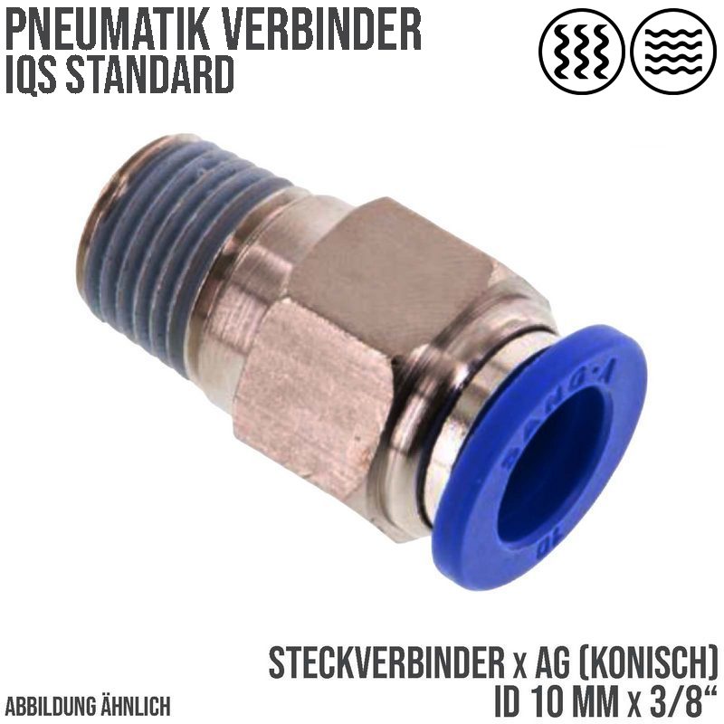 10 mm x 3/8" Pneumatik Steck Verbinder IQS Außengewinde konisch - PN 20 bar