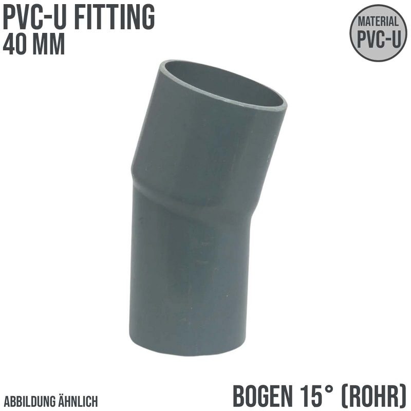40 mm PVC Klebe Fitting Bogen Winkel 15° (Rohr) Muffe Stutzen Verbinder - PN 10 bar