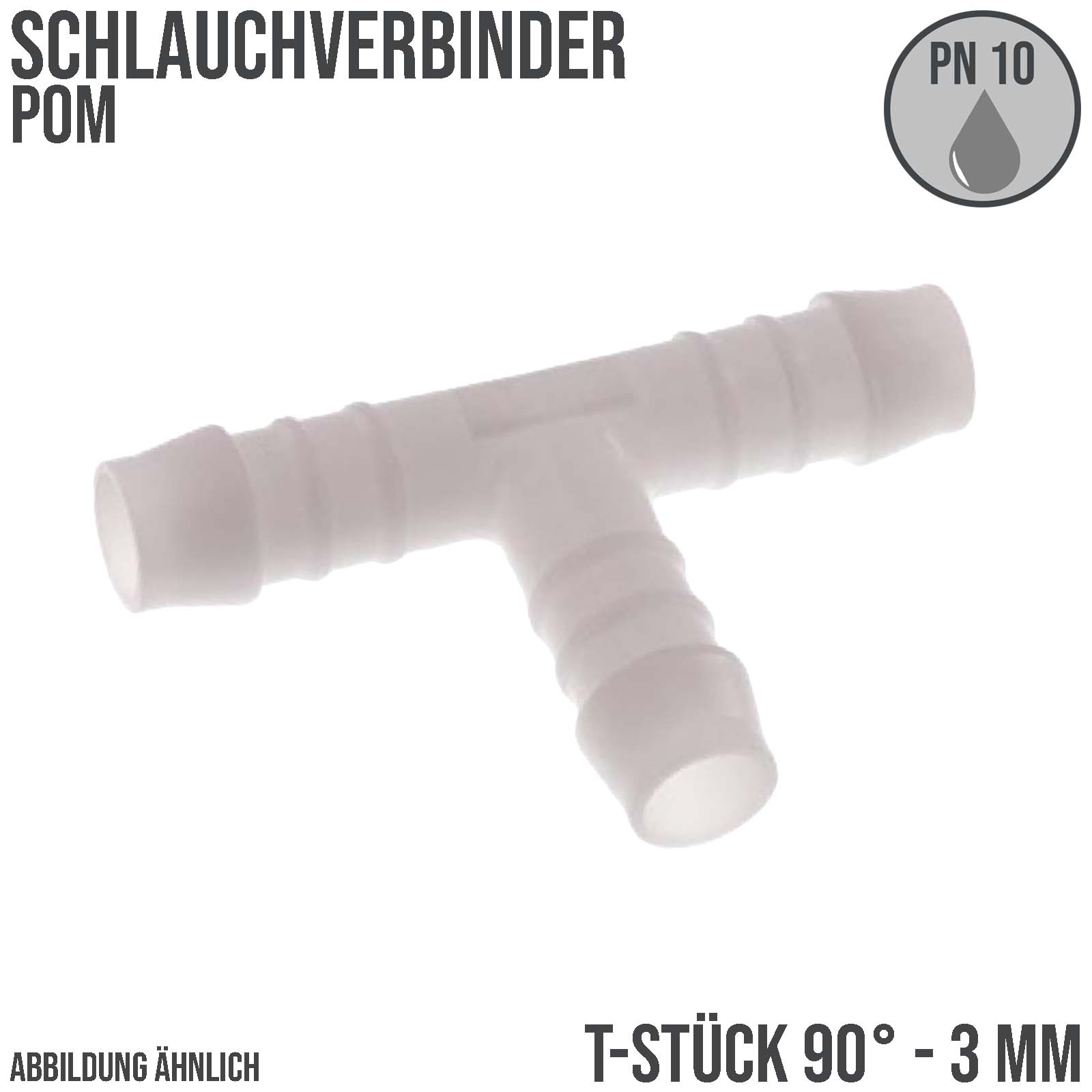 3 mm POM T-Stück Schlauch Verbinder Stutzen Tülle Kupplung Fitting weiss PN 10 bar