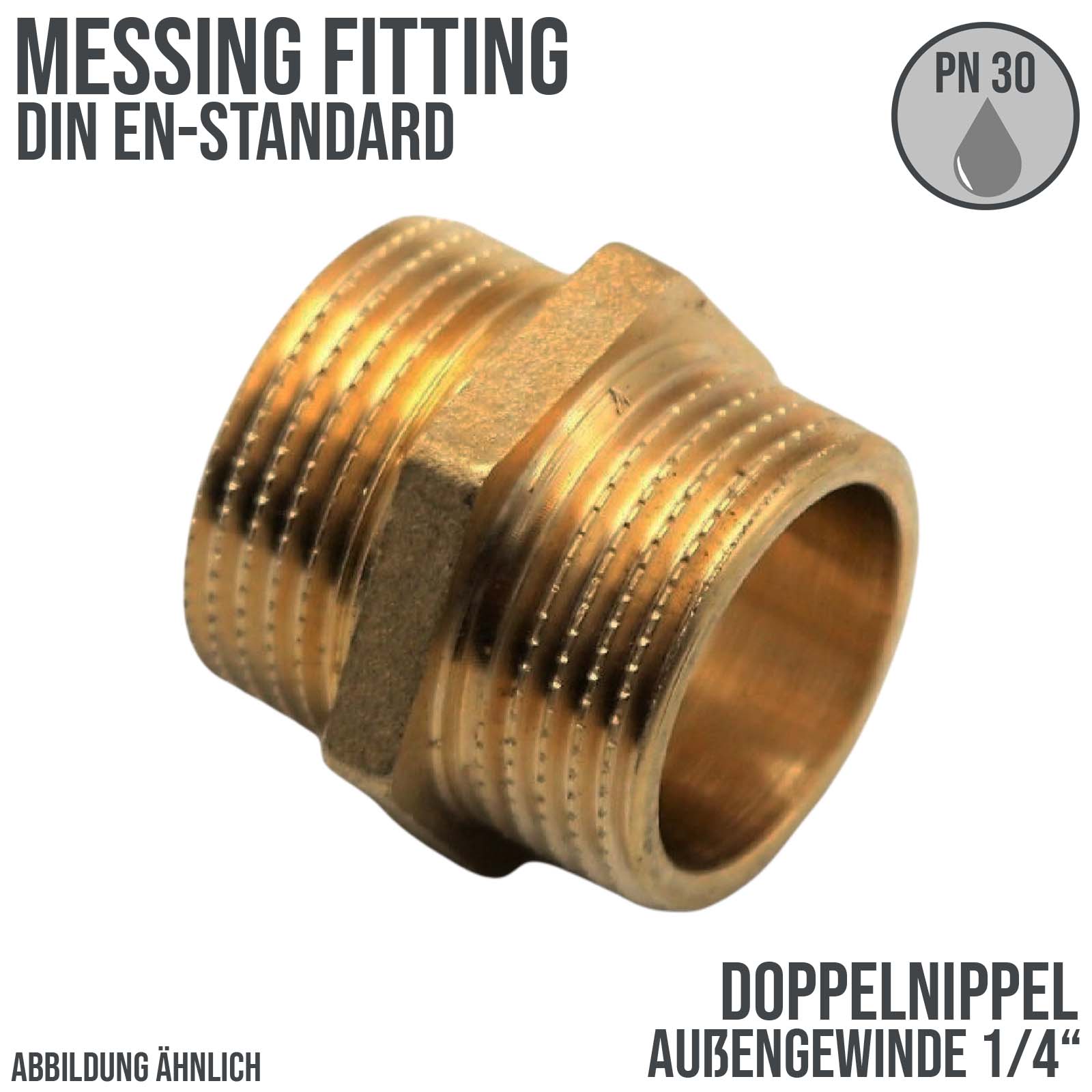 1/4" Doppelnippel Aussen x Aussengewinde  AG Messing Fittings PN 30 bar