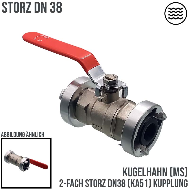 STORZ DN 38 KA 51 Messing Kugelhahn 2-fach Kupplung (PN10)