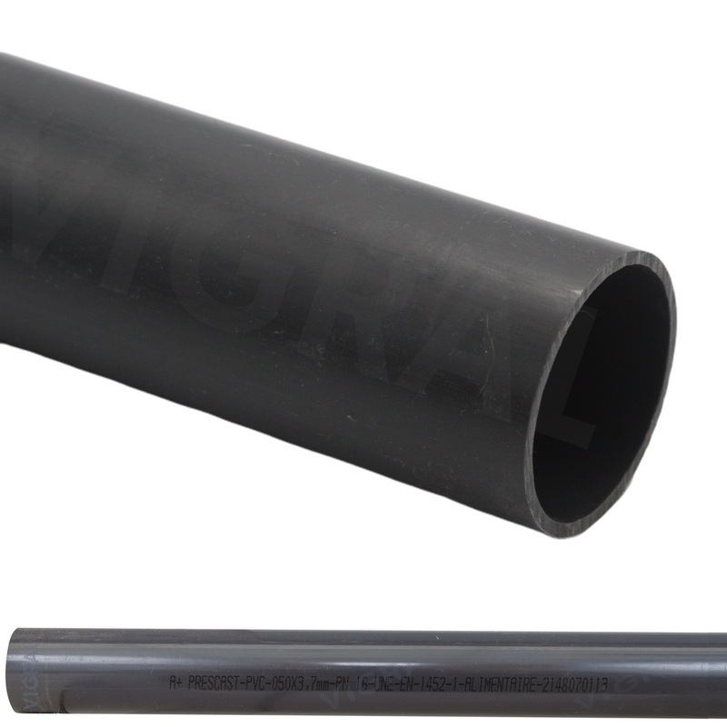 160 x 9,5 mm PVC Klebe Fitting Druck Kunststoff Rohr grau - 1 m Länge - PN 16 bar