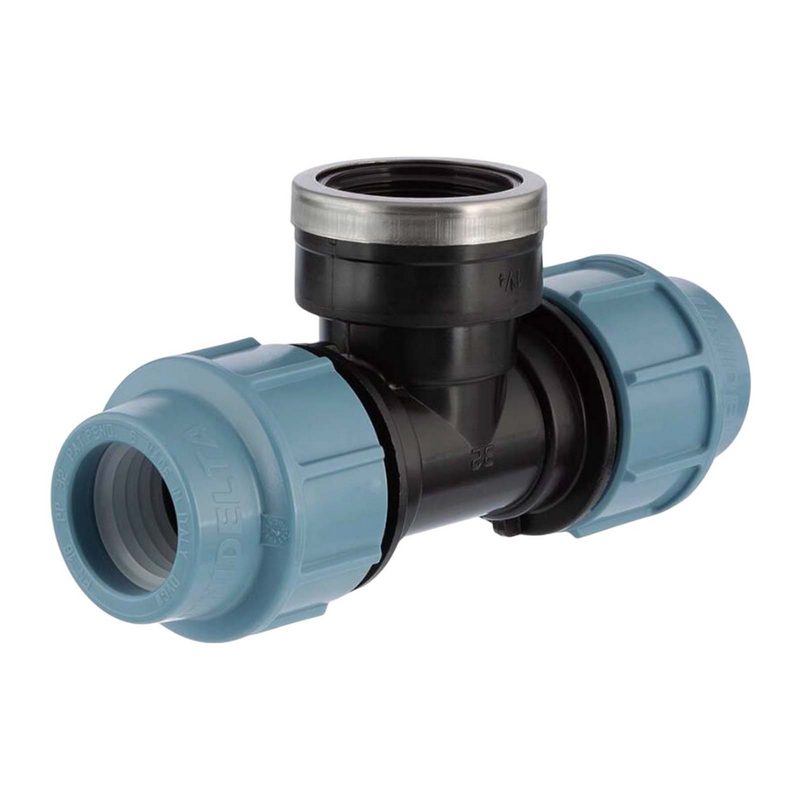 50 mm x 1 1/4" PE PP Fitting Klemm Verbinder Verschraubung Rohr T-Stück 90° x IG DVGW - Unidelta