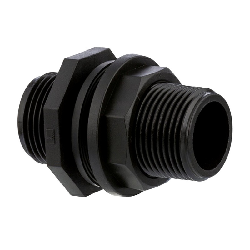 1" PP Tank Regen Tonnen Durchführung Connector 2-fach Außengewinde  - PN 10 bar